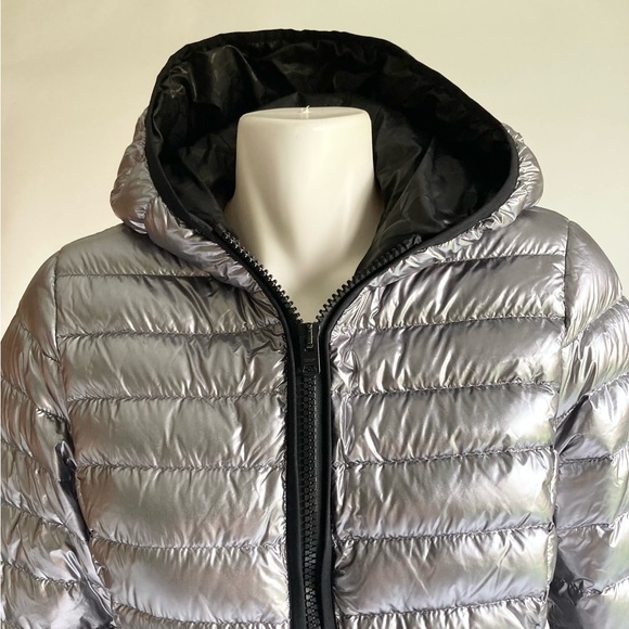 Coach Silver Grey Polyamide Duck Down Packable Hooded Puffer Jacket size S - Picture 3 of 14